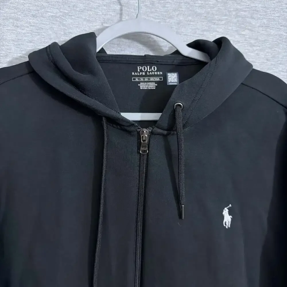 Polo Ralph Lauren Men's XL Black Double Knit Full Zip Hoodie Jacket With Pockets